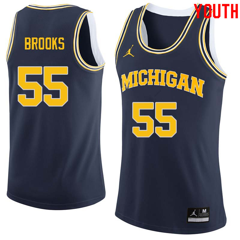 Youth #55 Eli Brooks Michigan Wolverines College Basketball Jerseys Sale-Navy